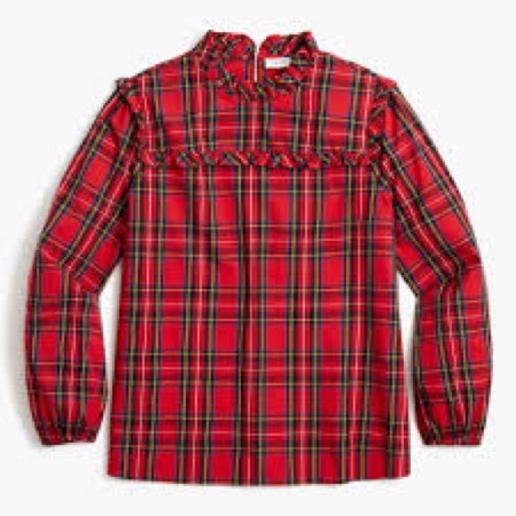 JCREW NWT Tartan Plaid RUFFLE collar blouse top - Picture 2 of 6